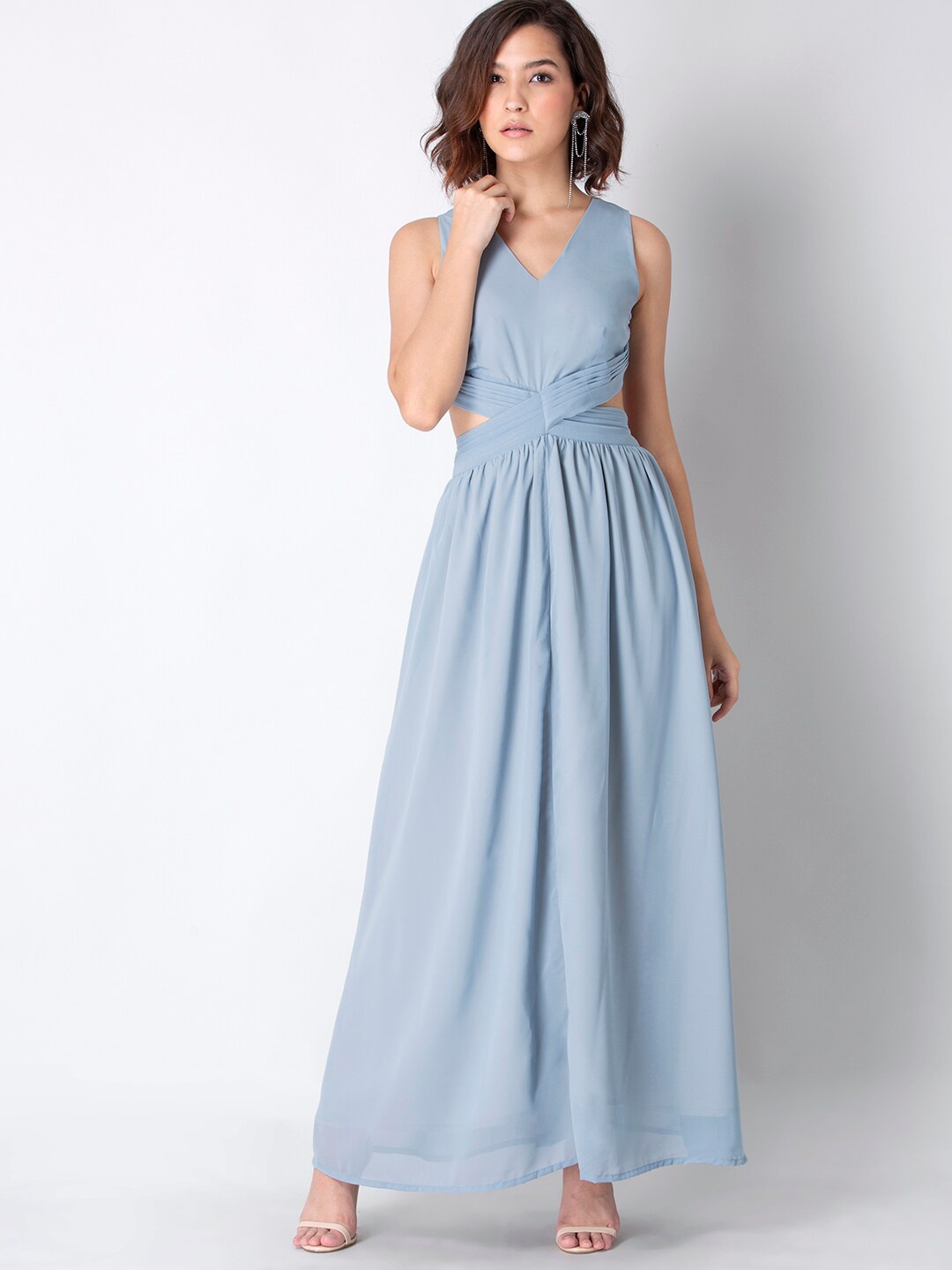 

FabAlley V-Neck Georgette Maxi Dress, Blue