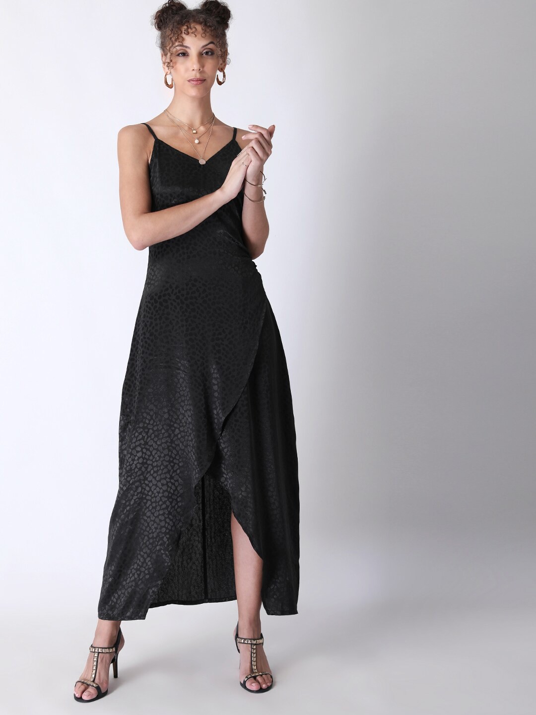 

FabAlley Print Satin Maxi Dress, Black