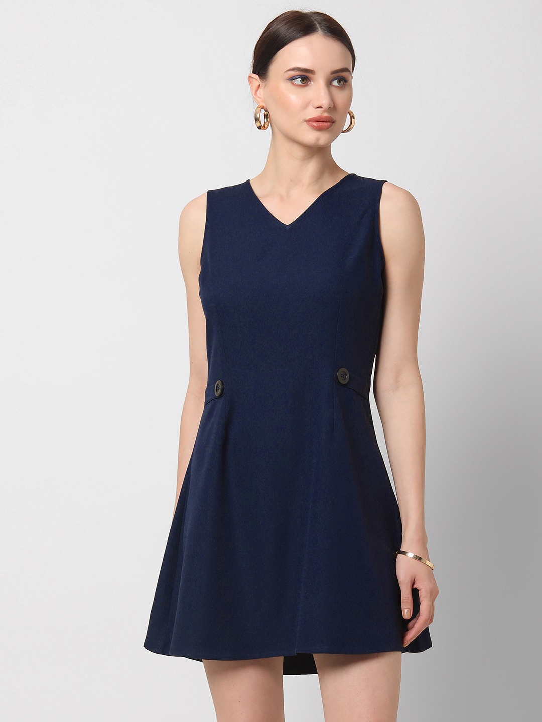 

FabAlley V-Neck Crepe Fit & Flare Dress, Blue