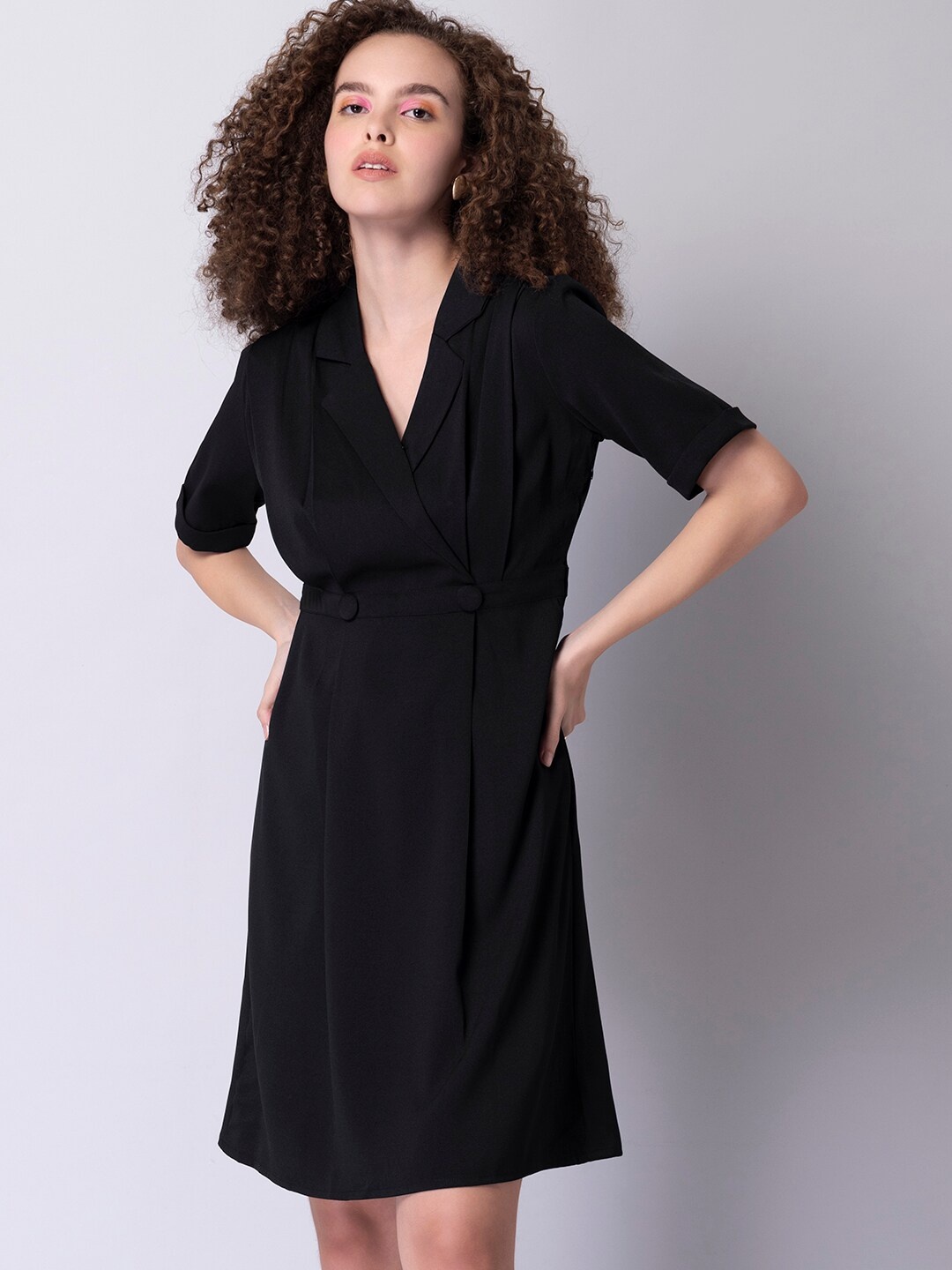 

FabAlley Lapel Collar Wrap Dress, Black