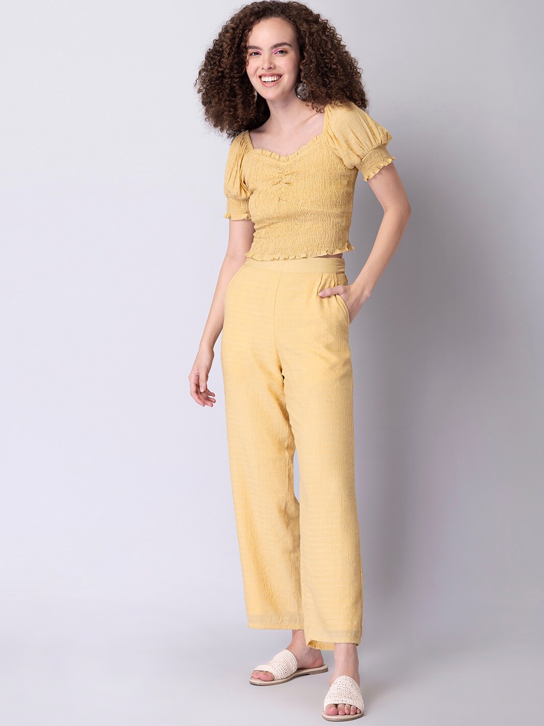 

FabAlley Self Design Top With Trousers, Yellow