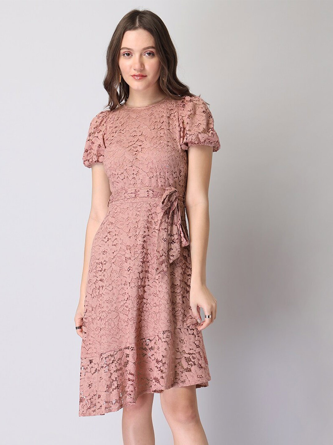 

FabAlley Lace Fit & Flare Dress, Pink