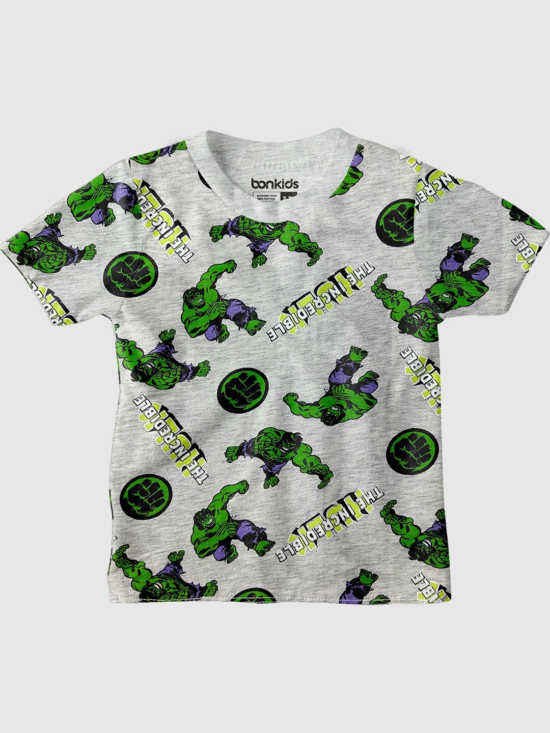 

BONKIDS Boys Hulk Printed Cotton T-shirt, Grey