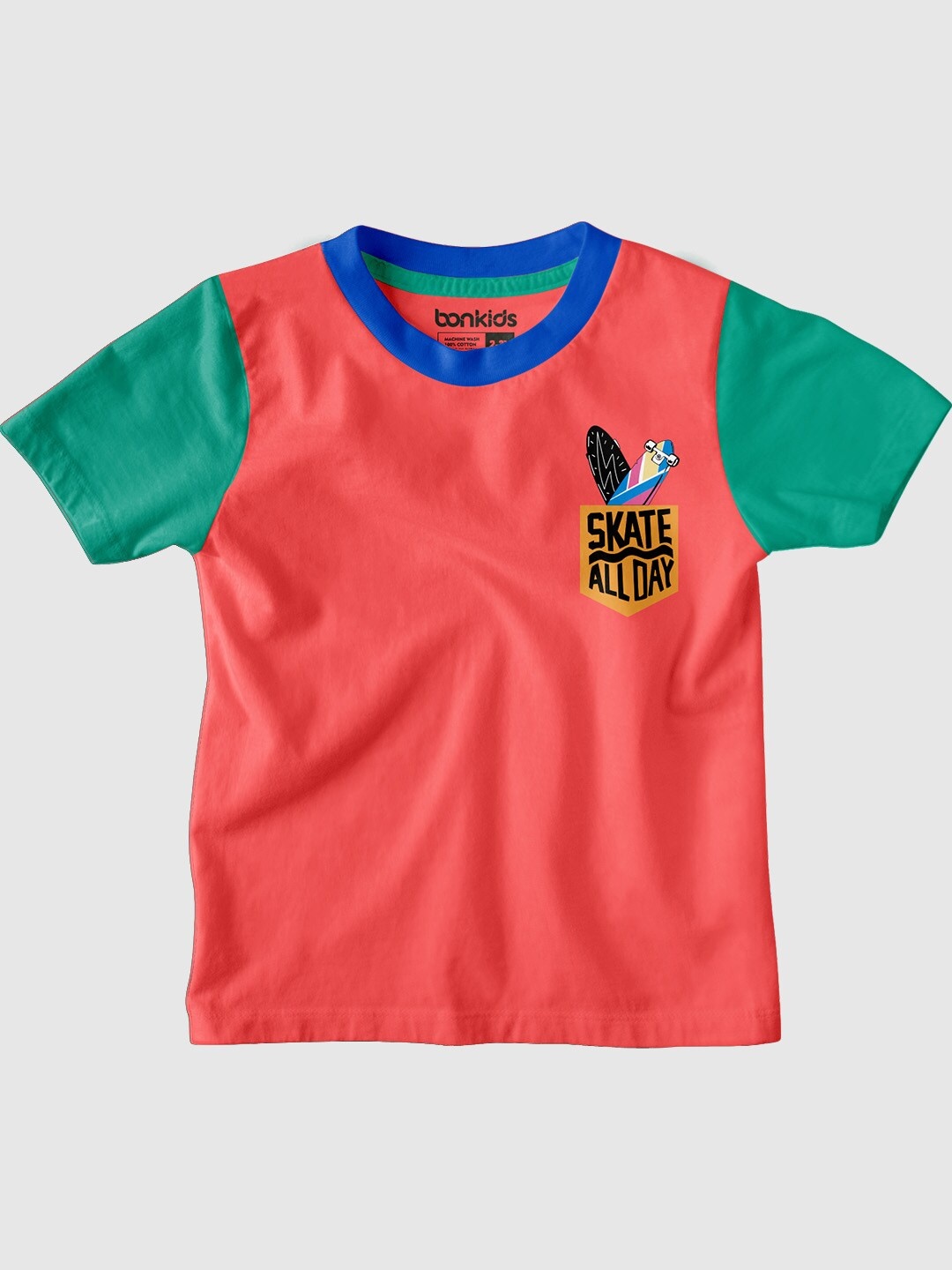 

BONKIDS Boys Round Neck Cotton T-Shirt, Coral