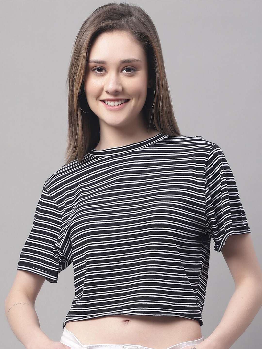 

DOOR74 Striped Cotton T-shirt, Black