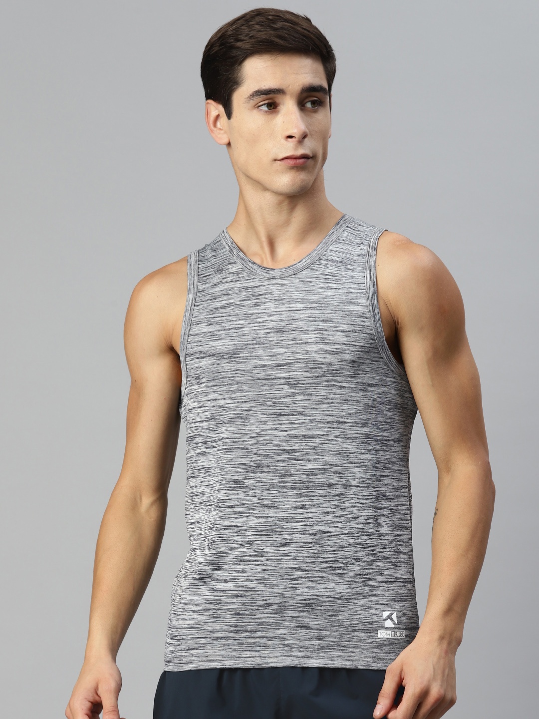 

TOM BURG Men Self Design Gym Vest, Black