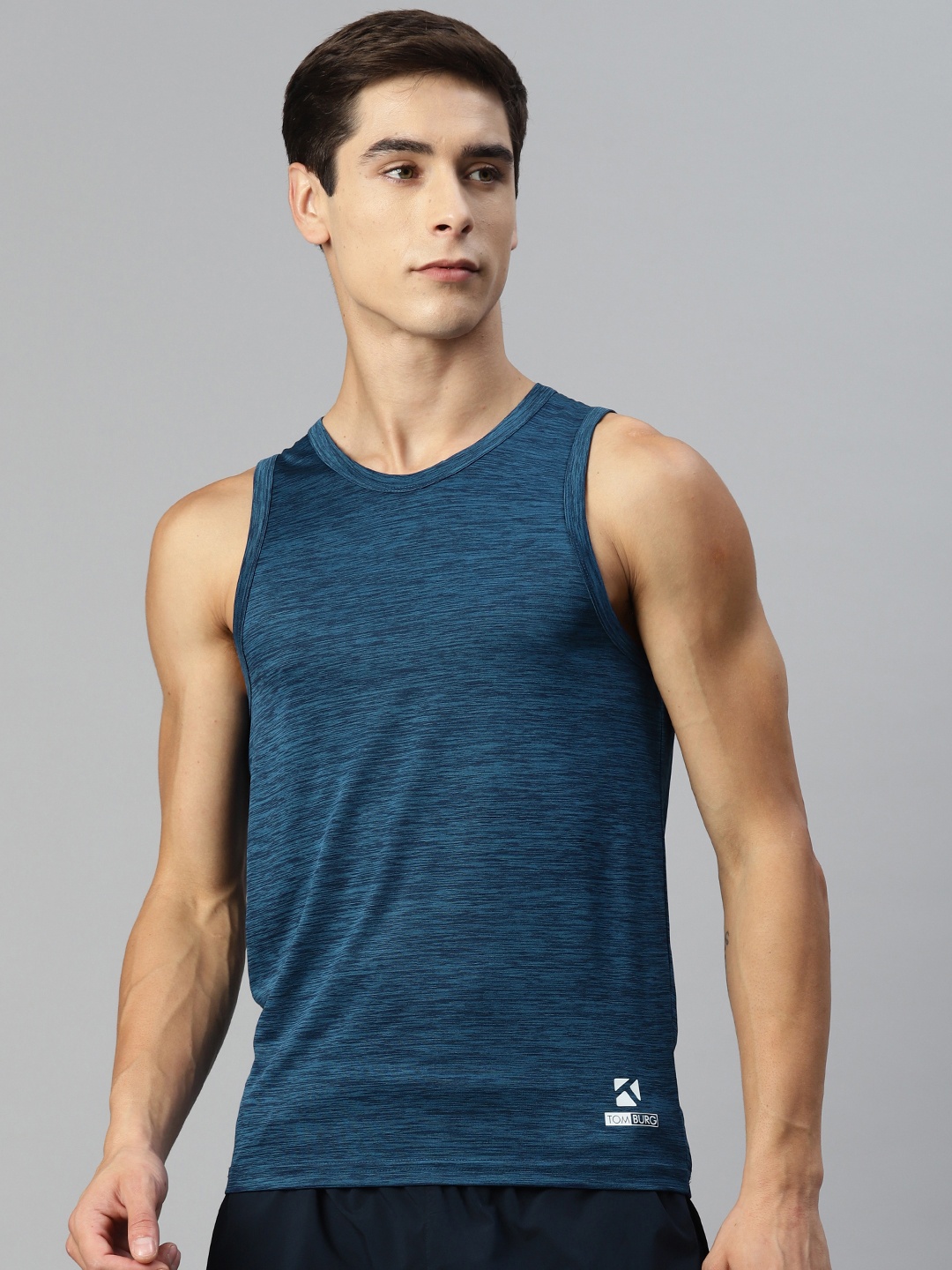 

TOM BURG Men Self Design Gym Vest, Navy blue
