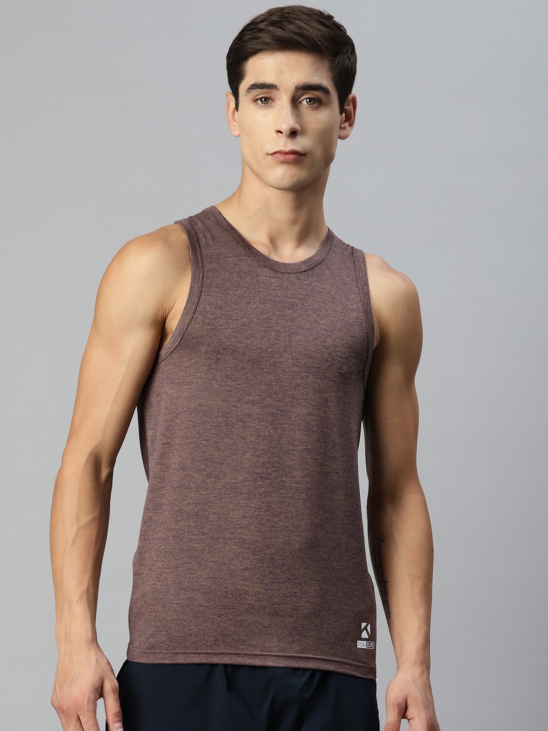 

TOM BURG Men Self Design Gym Vest, Copper