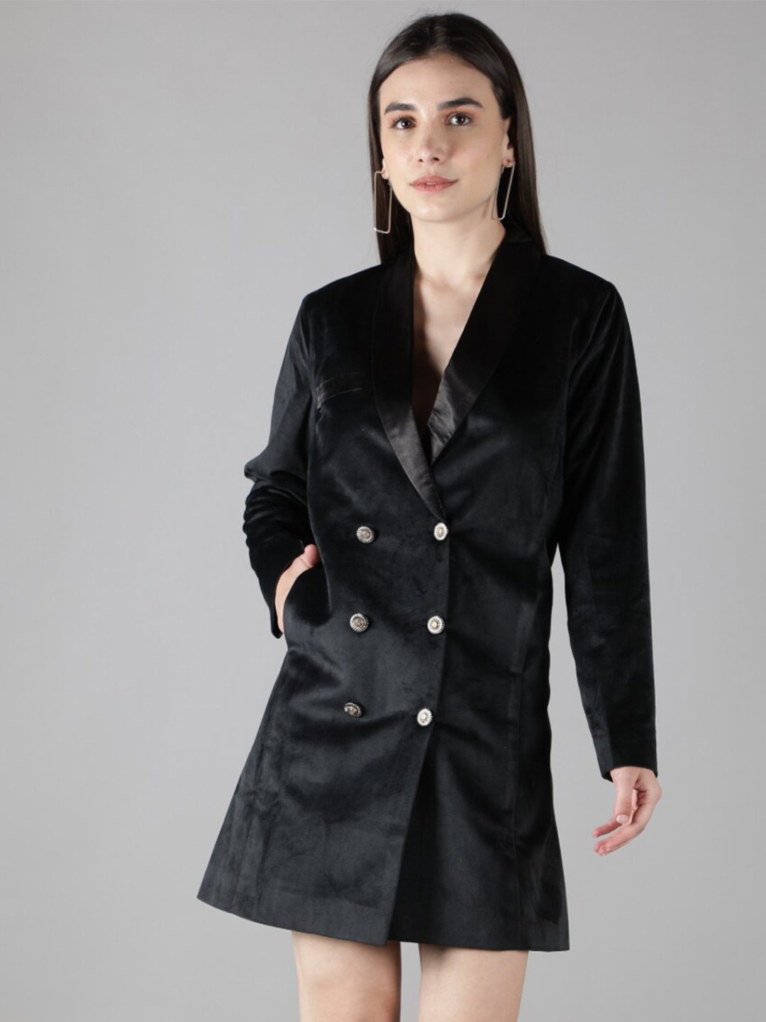 

Svelte Couture Spread Collar Velvet Blazer Dress, Black