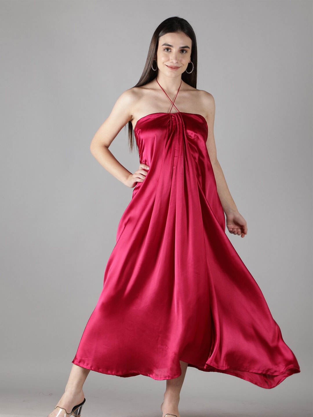 

Svelte Couture Halter Neck Satin Maxi Dress, Pink