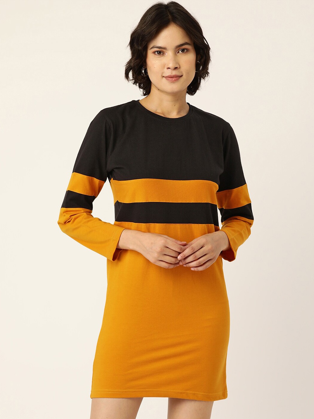 

HILL STREET Striped Colourblocked T-Shirt Dress, Black