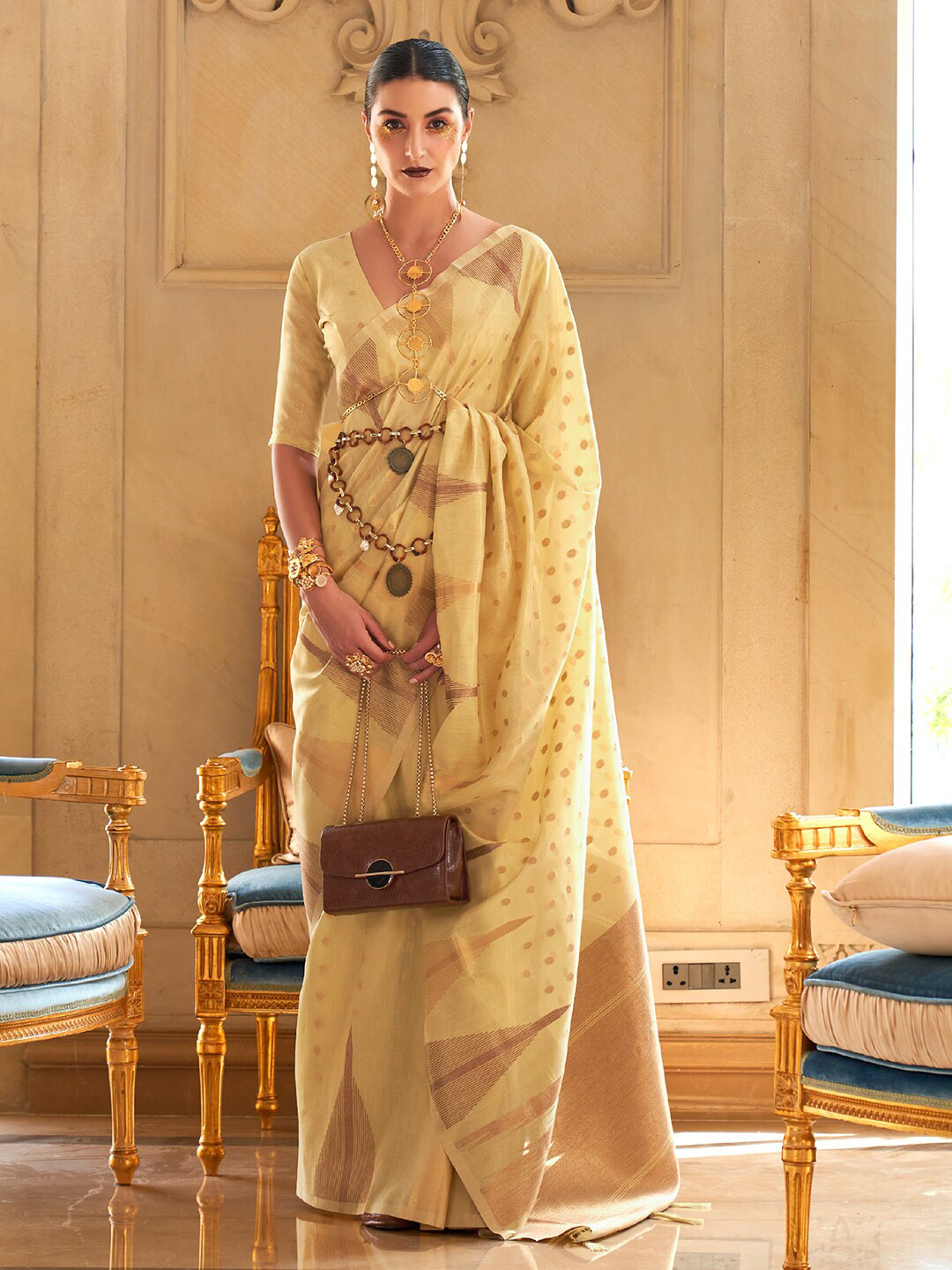 

KARAGIRI Ethnic motif Woven Design Zari Saree, Yellow