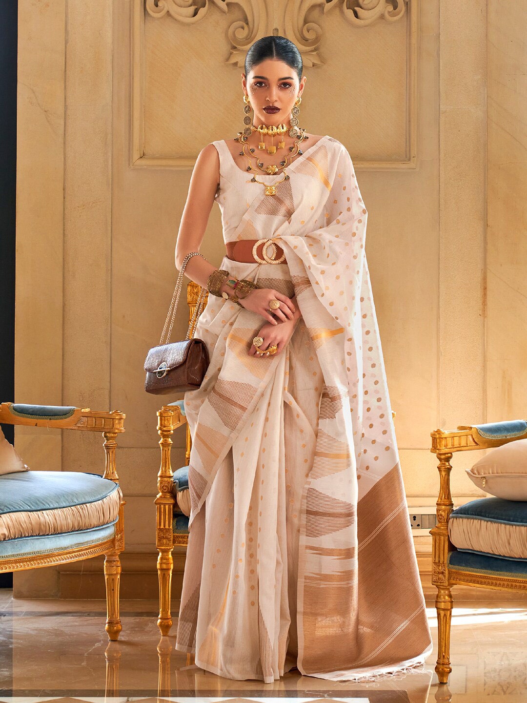 

KARAGIRI Ethnic motif Woven Design Zari Saree, Off white