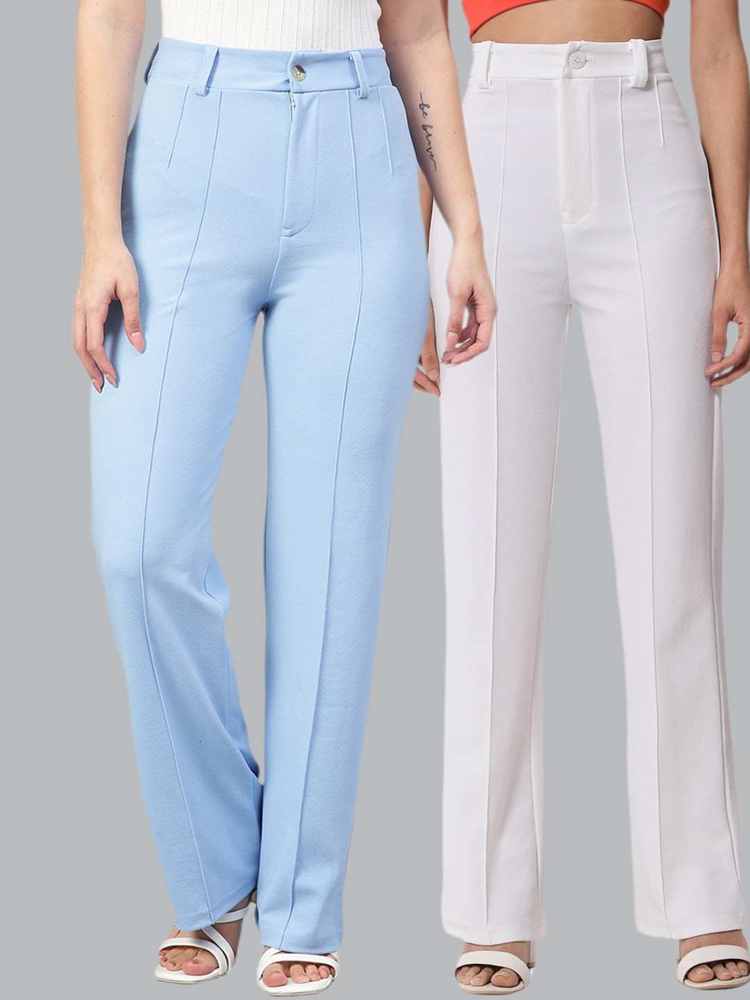 

Kotty Women Multicoloured Relaxed Straight Leg Straight Fit High-Rise Easy Wash Trousers, Multi