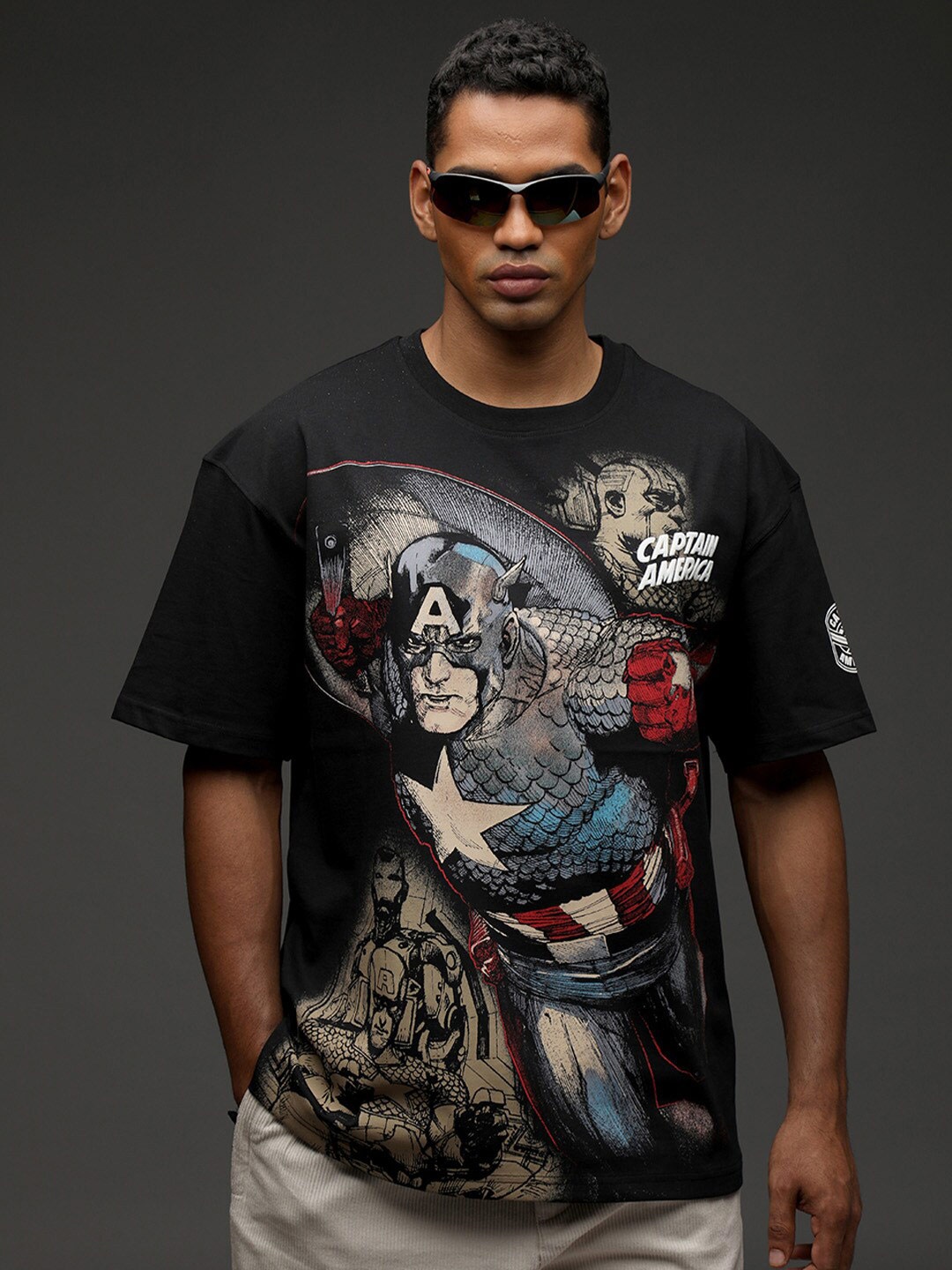 

Bonkers Corner Graphic Printed Cotton Loose Fit T-Shirt, Black