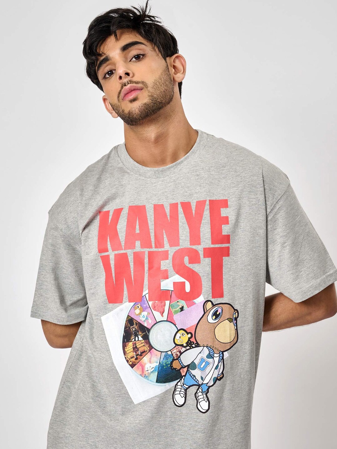 

Bonkers Corner Typography Printed Drop Shoulder Cotton Loose Fit T-shirt, Grey