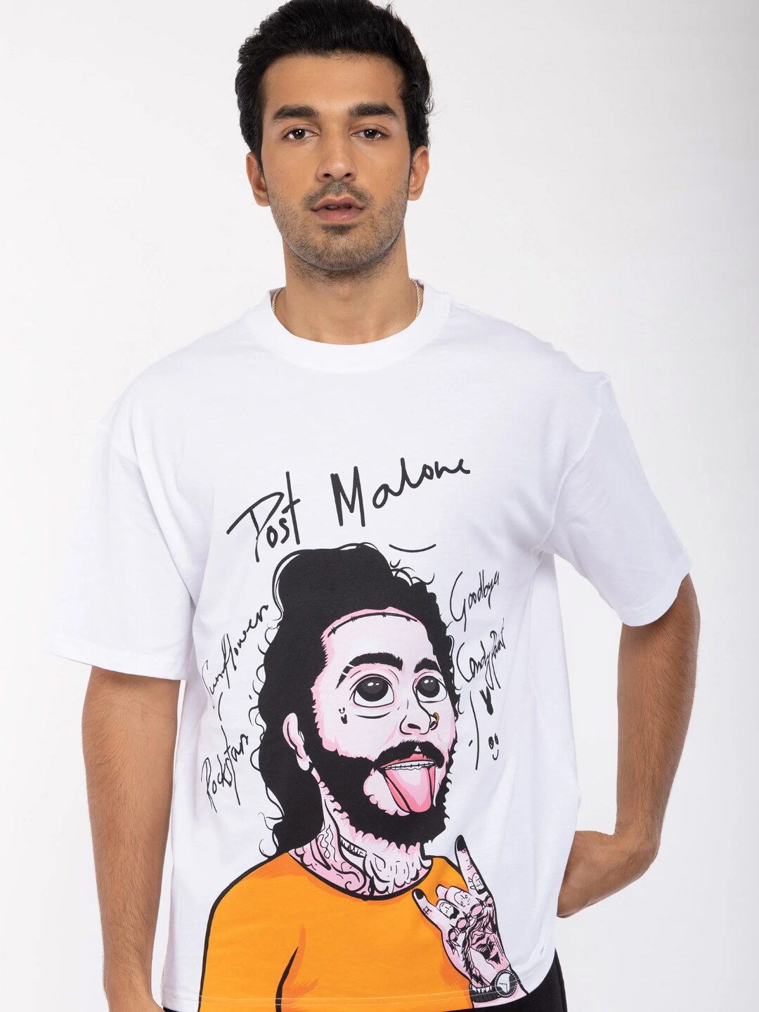 

Bonkers Corner Graphic Printed Round Neck Cotton T-shirt, White