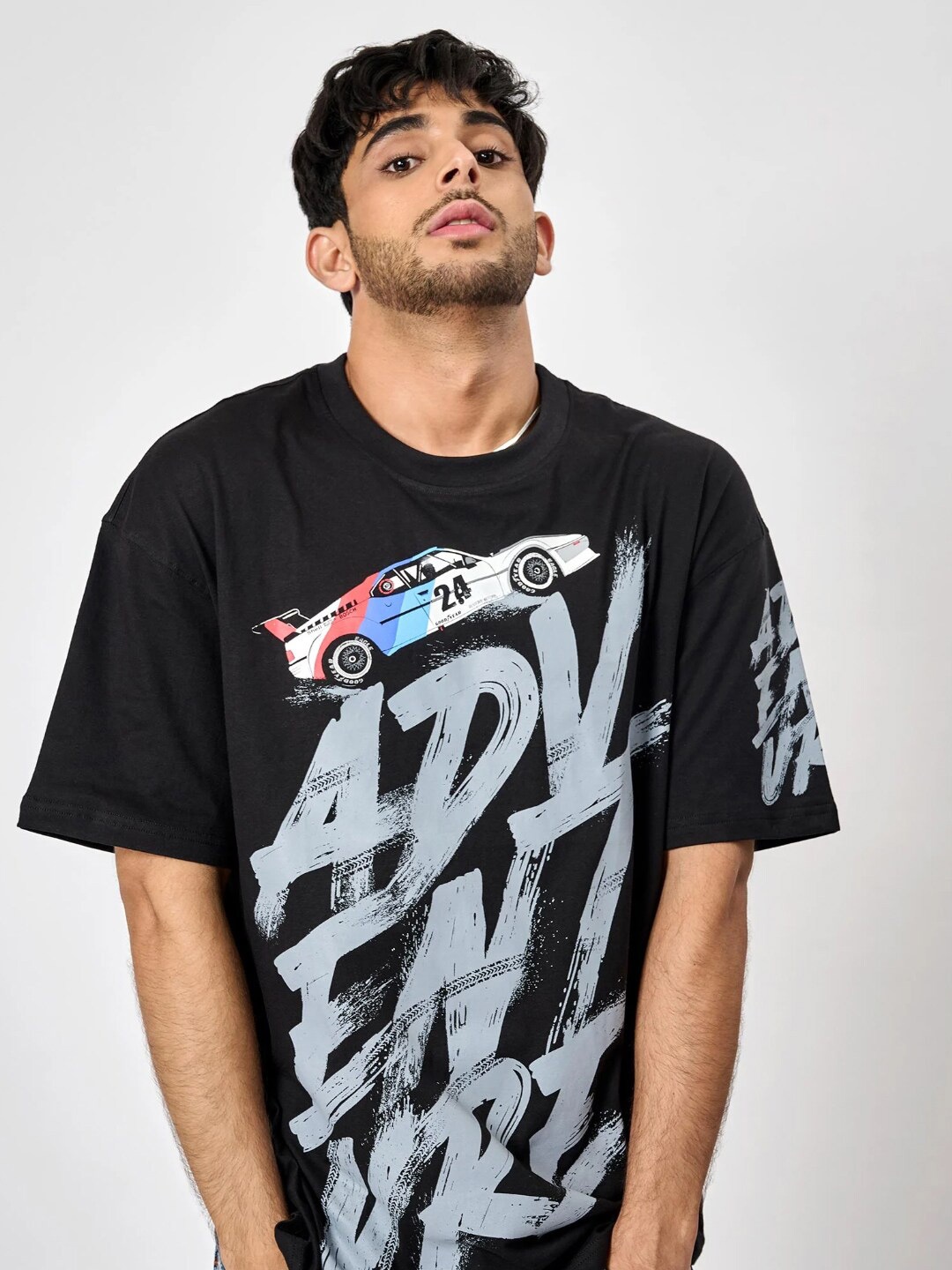 

Bonkers Corner Typography Printed Drop Shoulder Cotton Loose Fit T-shirt, Black