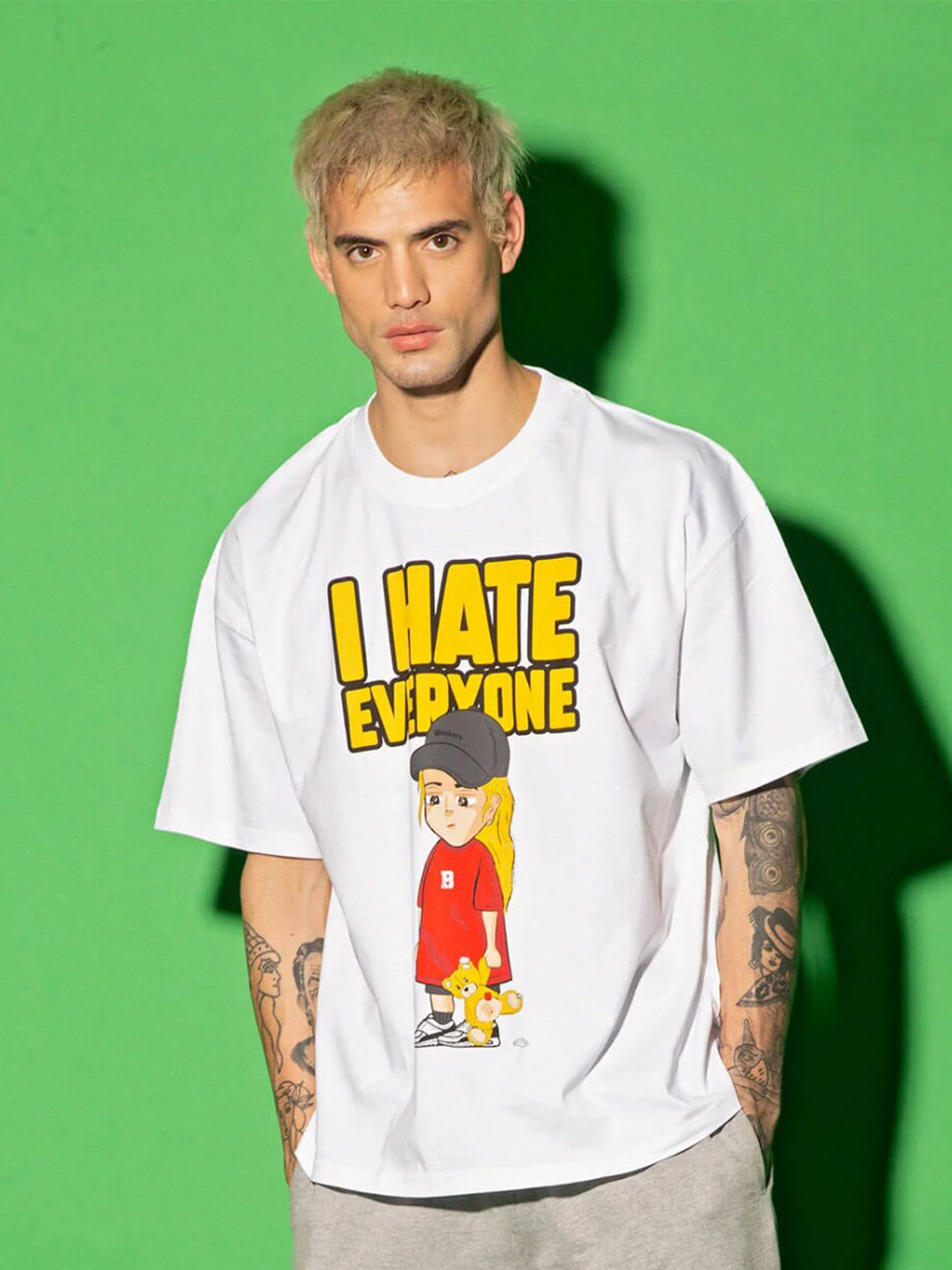 

Bonkers Corner Typography Printed Drop Shoulder Sleeves Cotton Loose Fit T-shirt, White