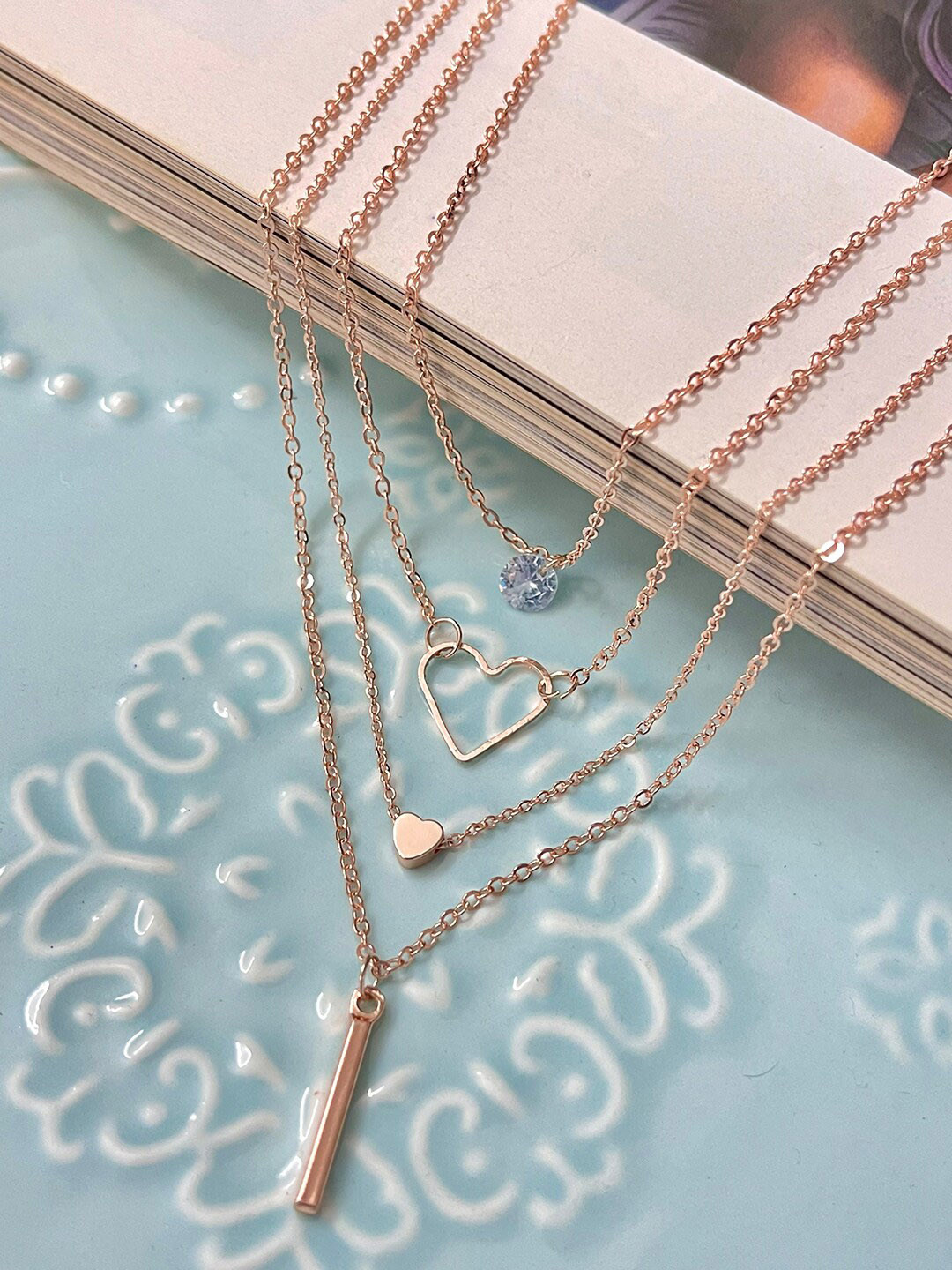 

Ayesha Dainty Pendant Multilayered Necklace, Rose gold