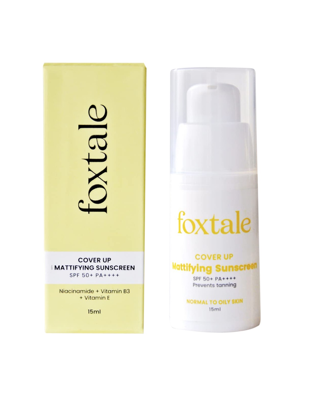 

FoxTale CoverUp SPF 50+ Pa++++ Broad Spectrum Matte Sunscreen With Niacinamide - 15 ml, White