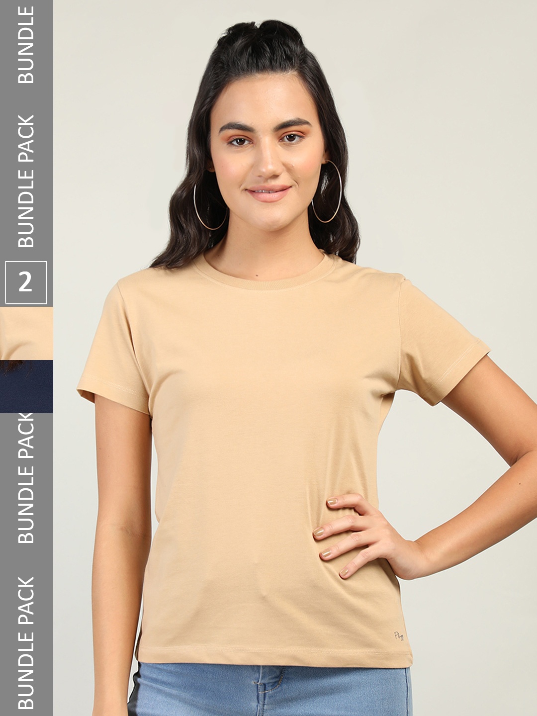 

Plagg Pack Of 2 Cotton Casual T-shirts, Beige