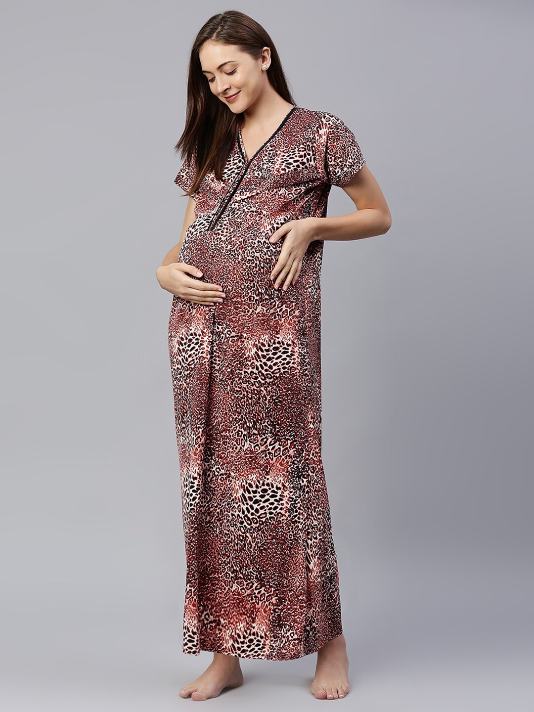 

Pretty Awesome Animal Printed Maternity Maxi Nightdress, Maroon
