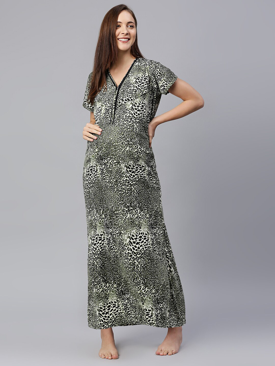 

Pretty Awesome Animal Printed Maternity Maxi Nightdress, Green