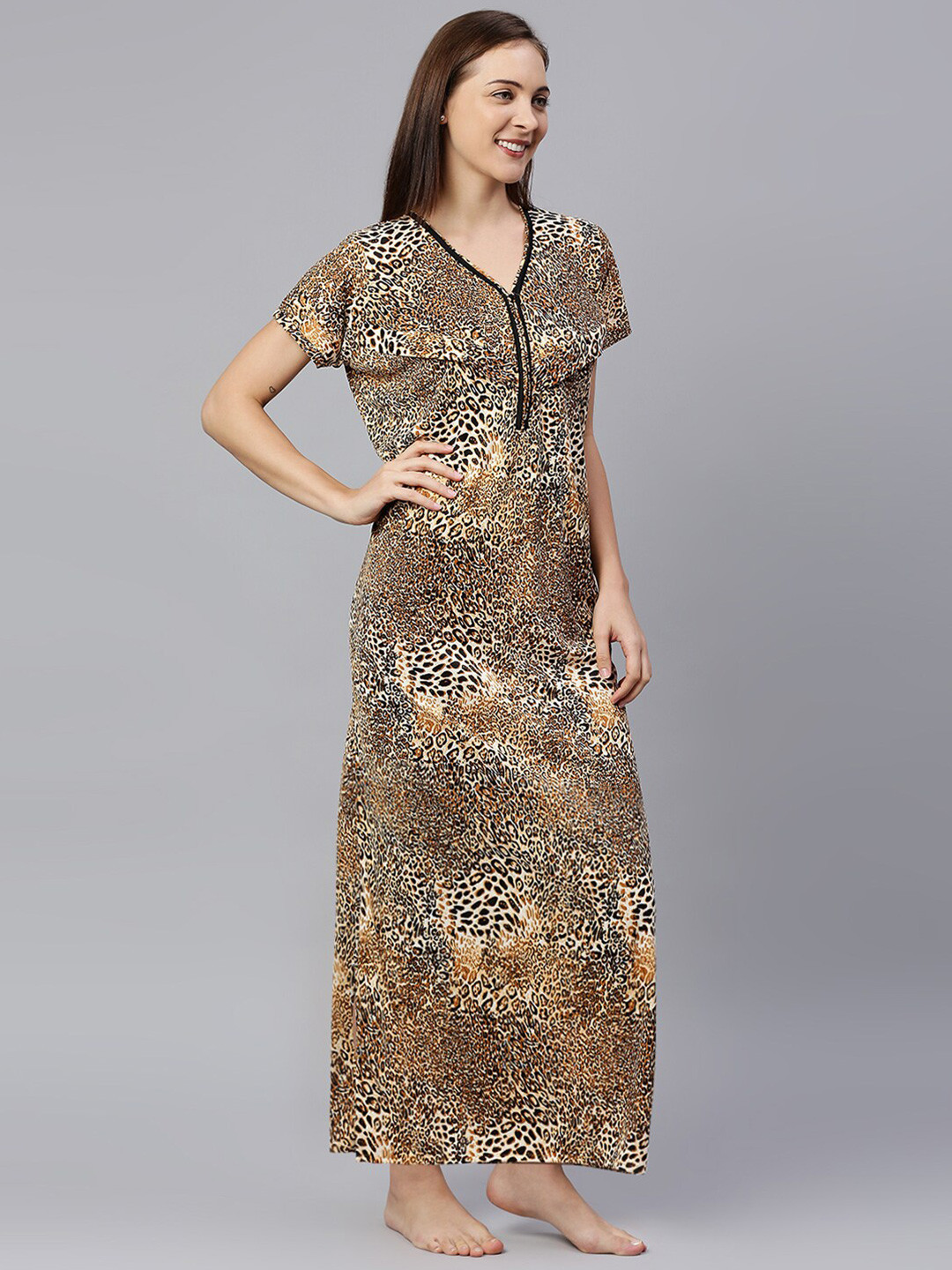 

Pretty Awesome Animal Printed Maternity Maxi Nightdress, Beige