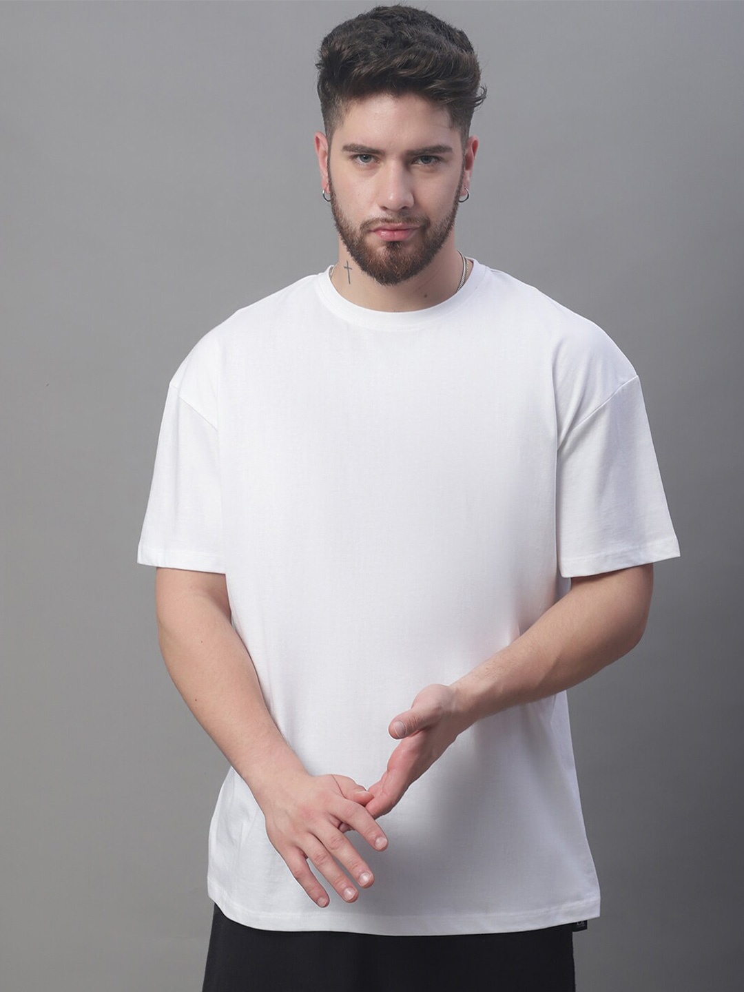 

DOOR74 Drop Shoulder Cotton Loose Fit T-shirt, White