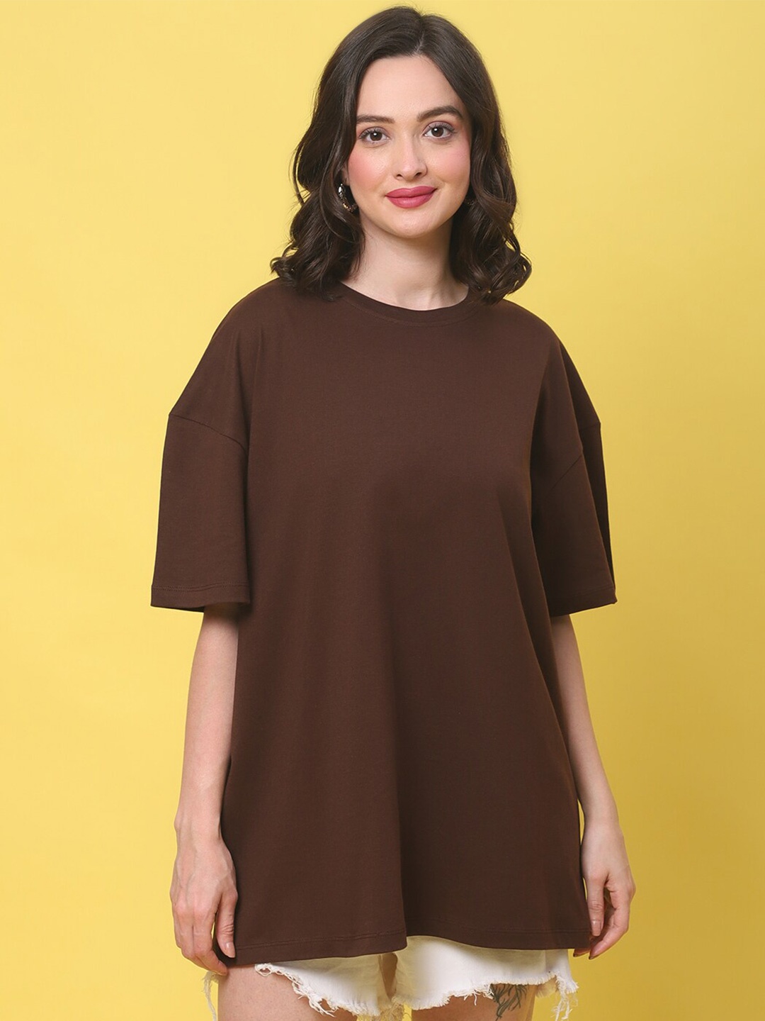 

DOOR74 Drop Shoulder Cotton Loose Fit T-shirt, Brown