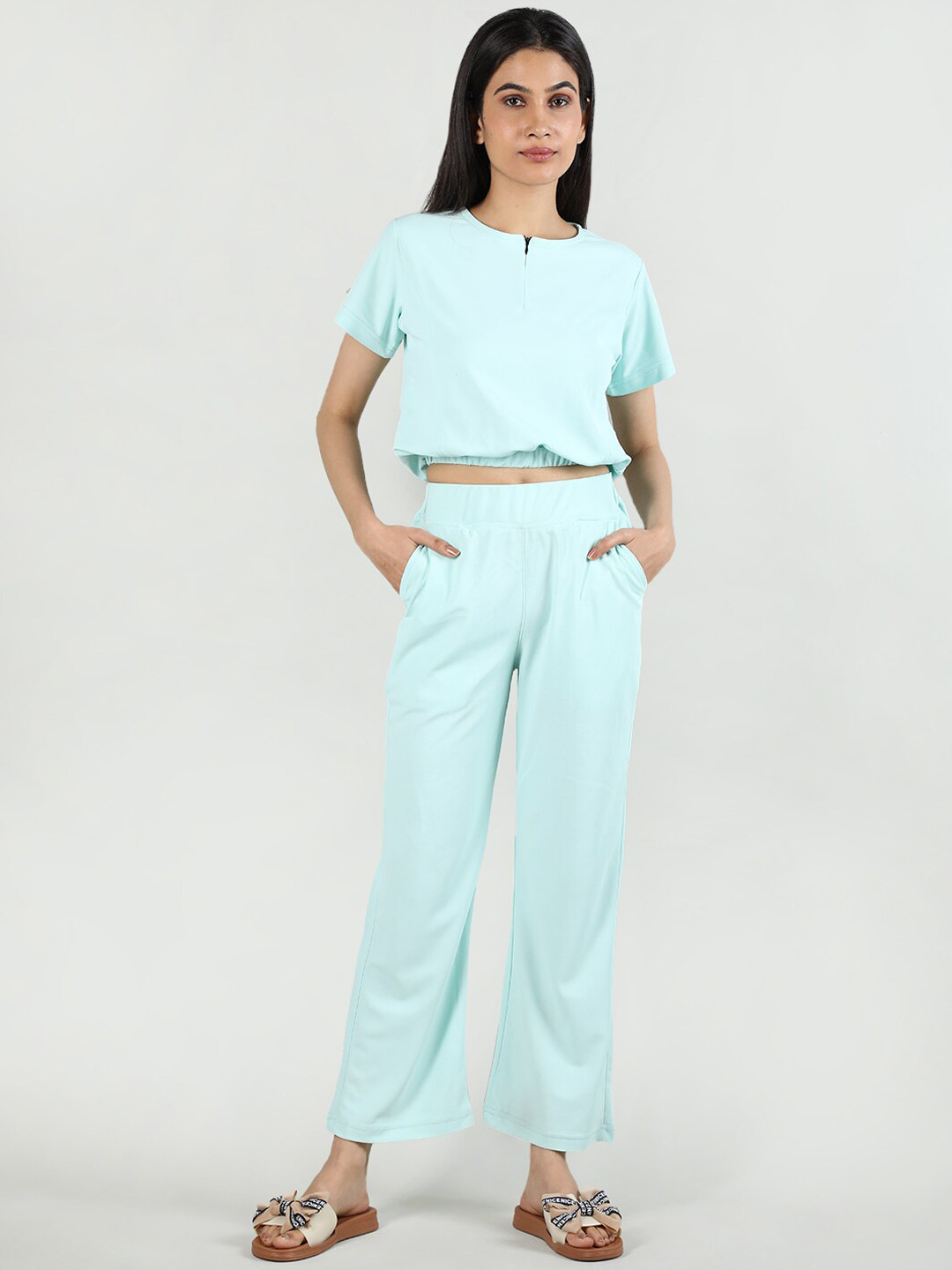 

Duchess Round Neck Top & Trousers, Turquoise blue