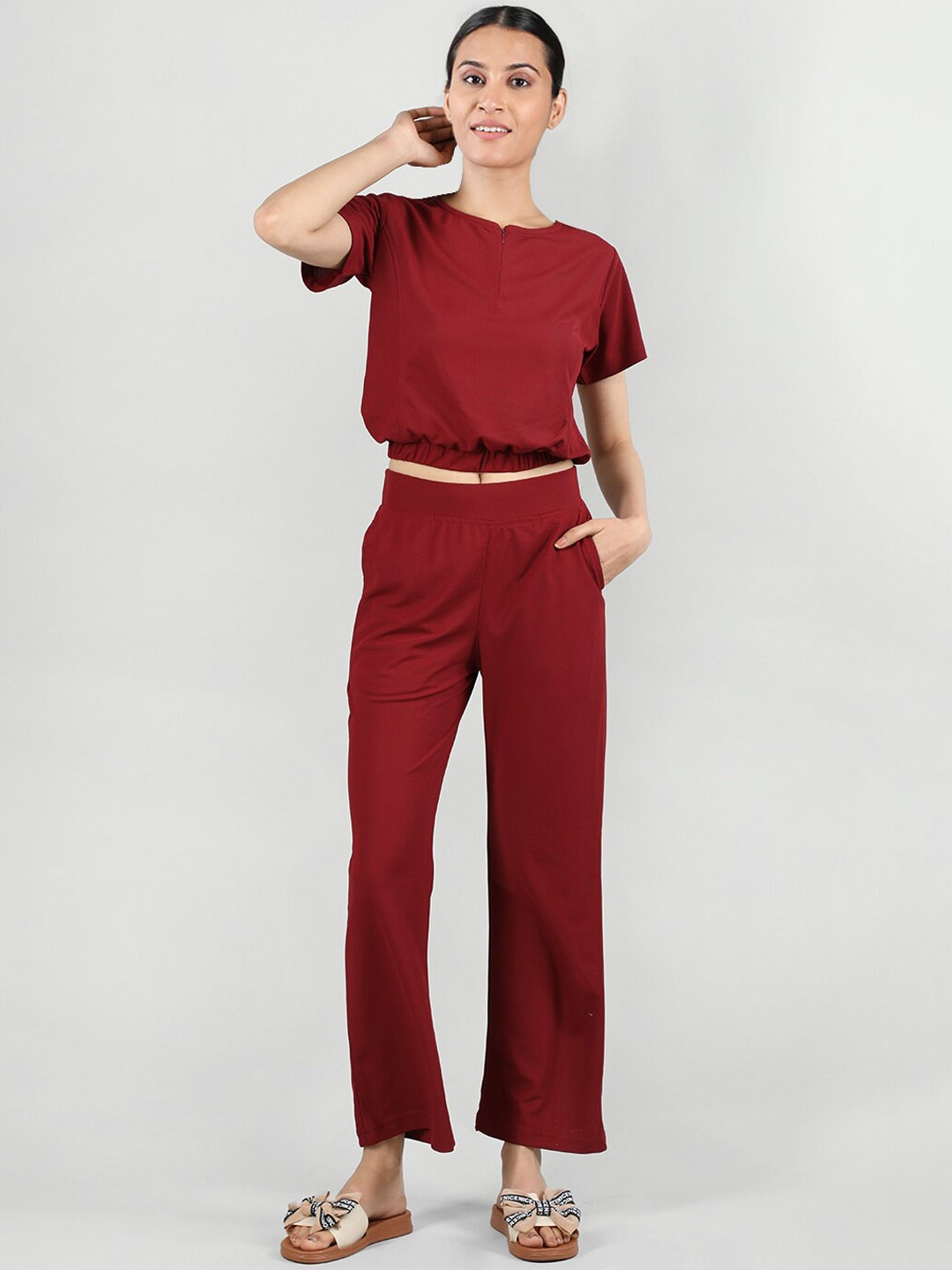 

Duchess Round Neck Top & Trousers, Maroon