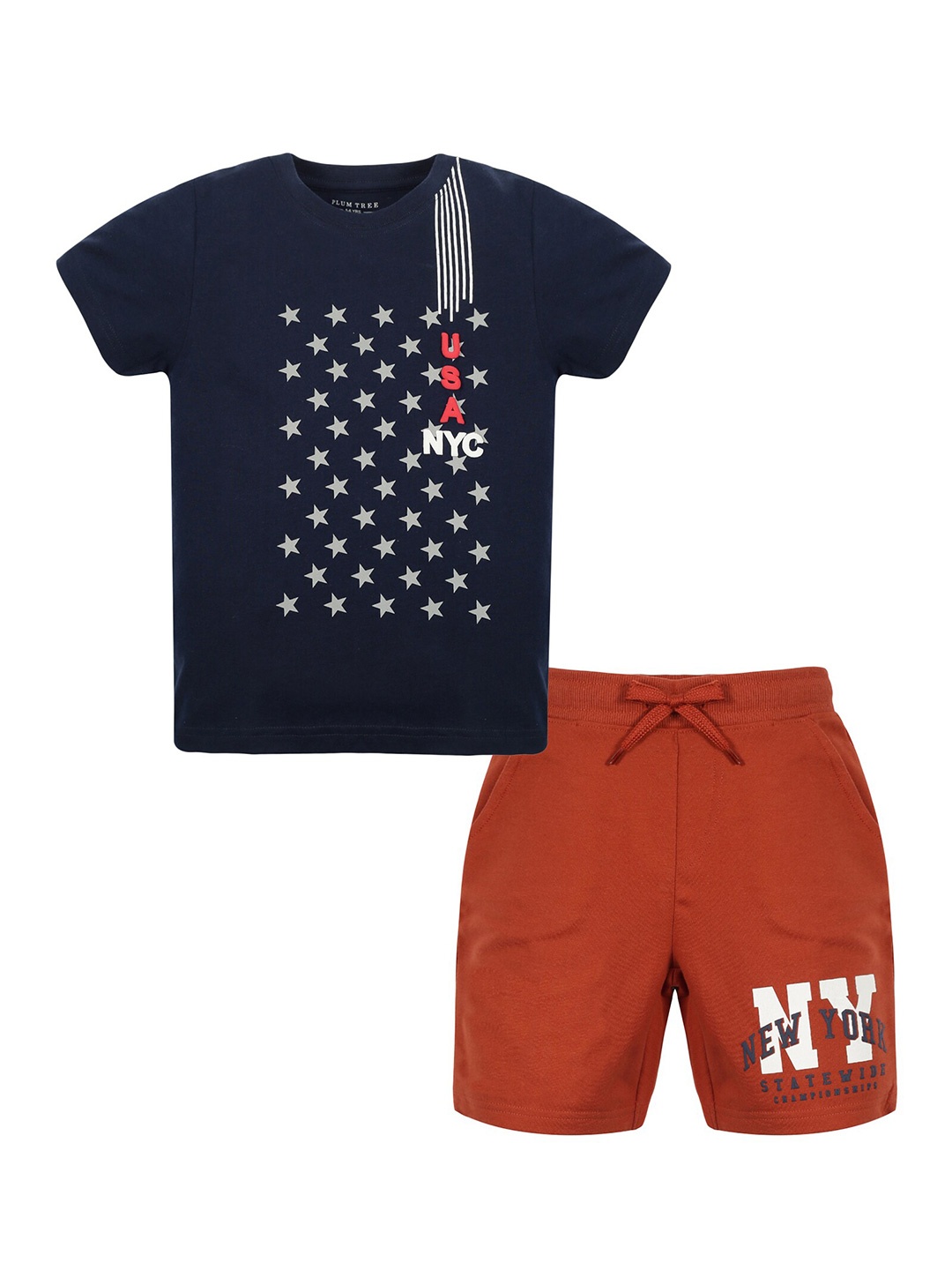 

PLUM TREE Boys Printed Pure Cotton T-shirt with Shorts, Blue
