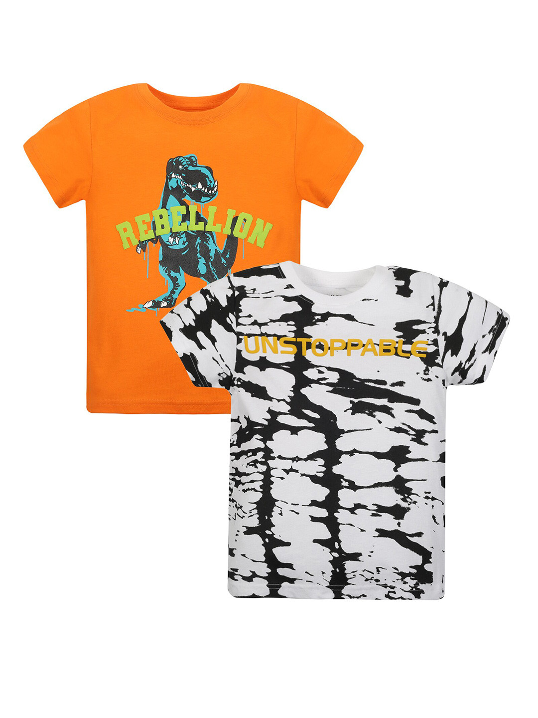 

PLUM TREE Boys Graphic Printed Pack Of 2 Pure Cotton T-shirts, Orange