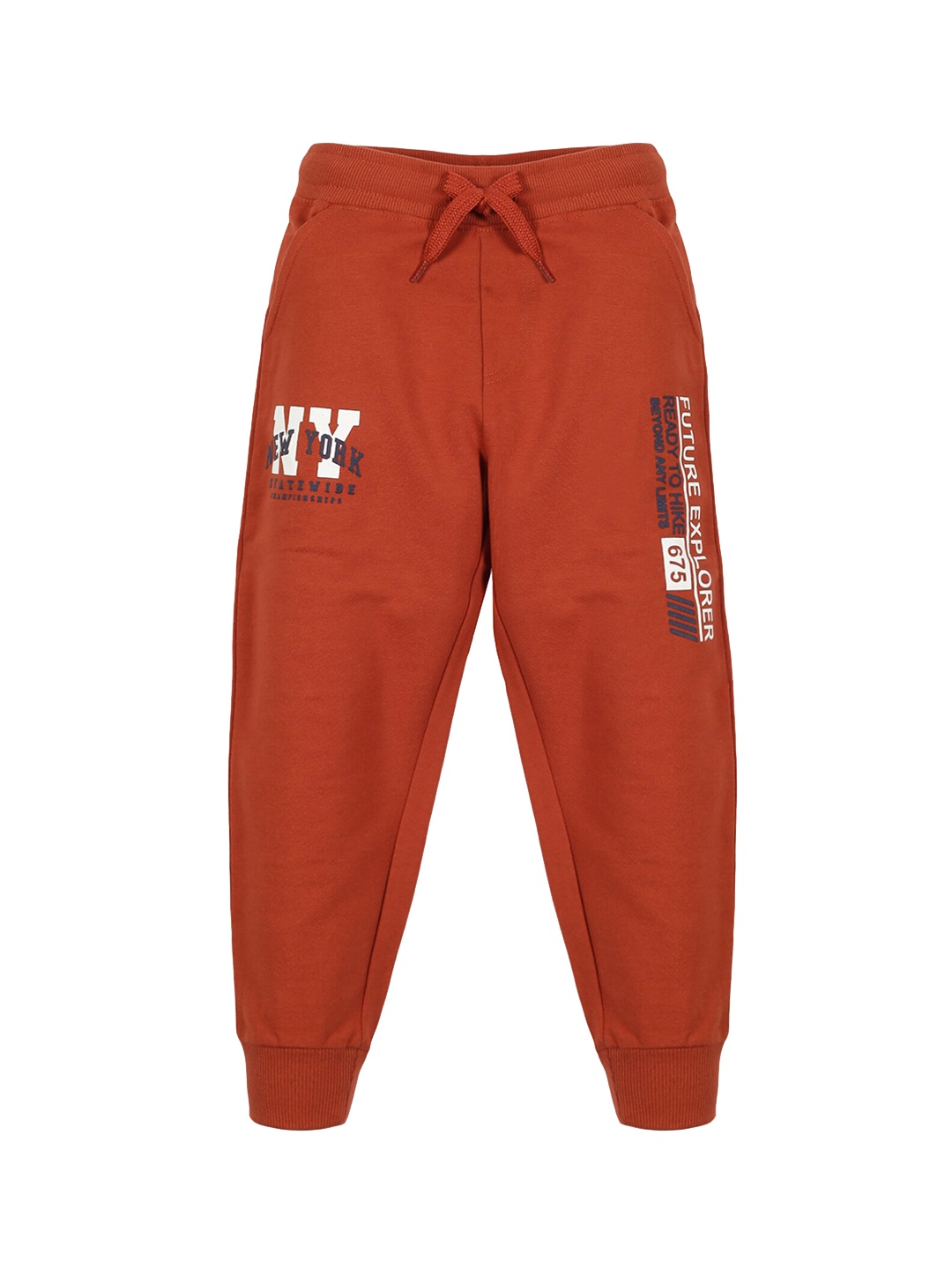 

PLUM TREE Boys Typography Printed Pure Cotton Joggers, Orange