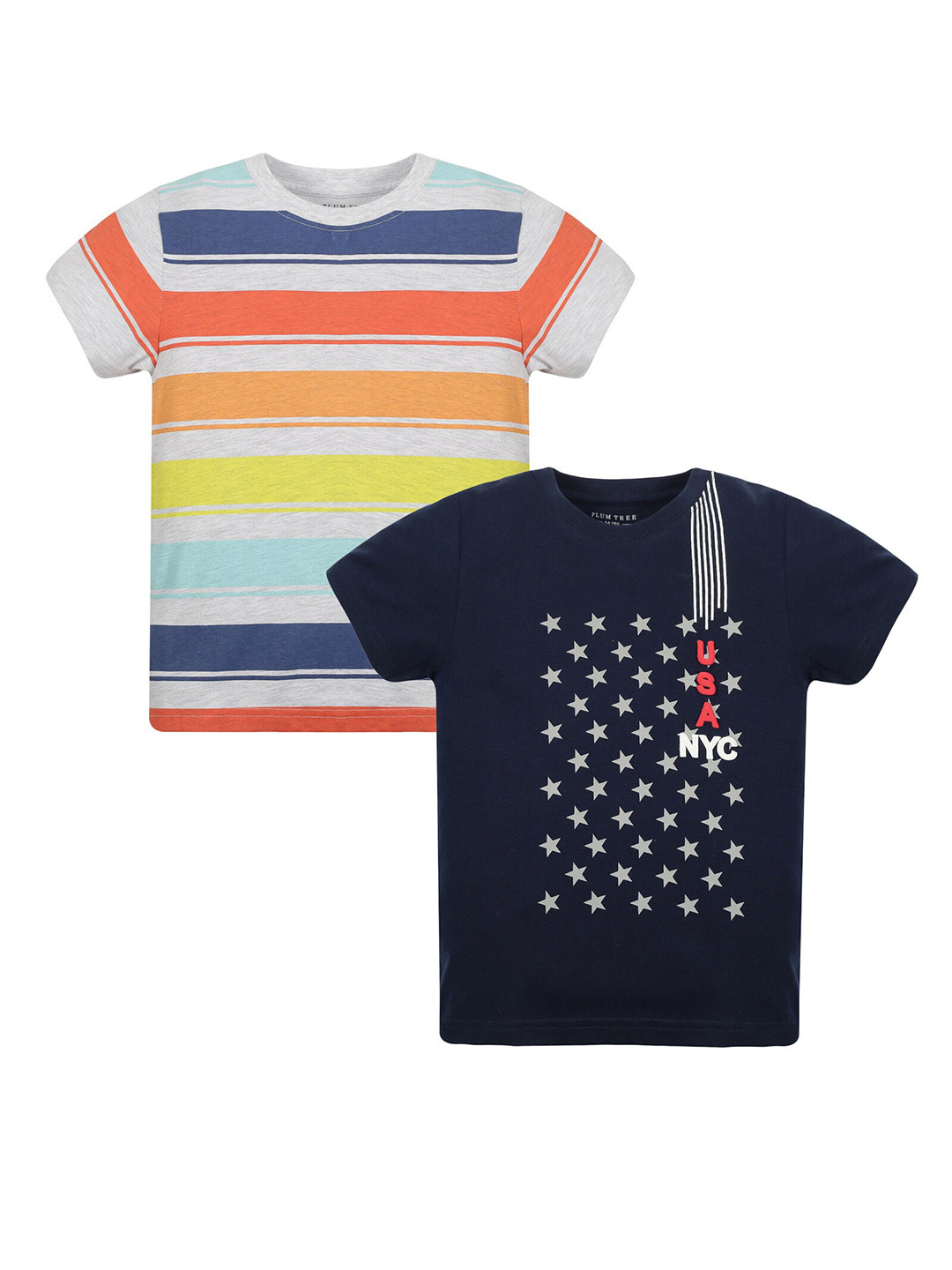 

PLUM TREE Boys Vertical striped Pack Of 2 Pure Cotton T-shirts, Grey