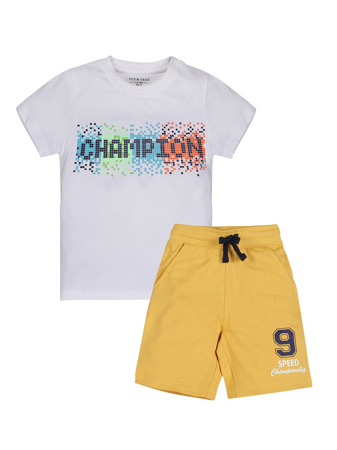 

PLUM TREE Boys Printed Pure Cotton T-shirt with Shorts, White