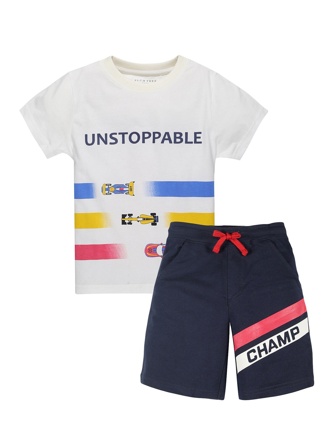 

PLUM TREE Boys Printed Pure Cotton T-shirt with Shorts, White