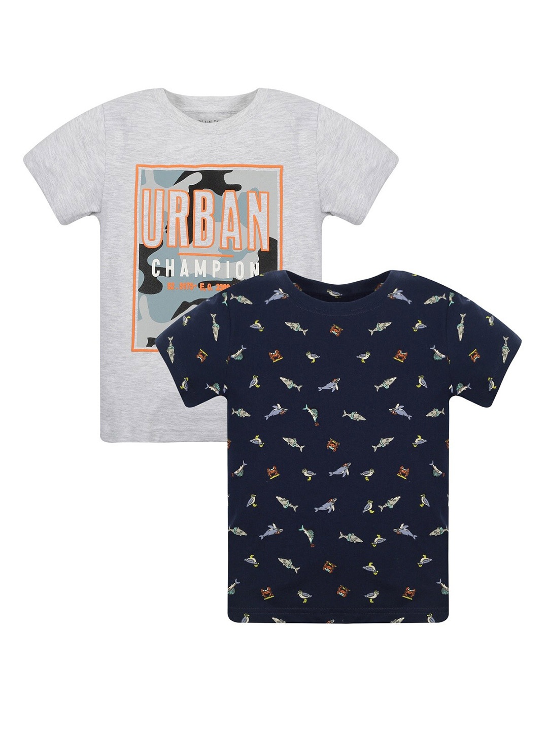 

PLUM TREE Boys Graphic Printed Pack Of 2 Pure Cotton T-shirts, Grey