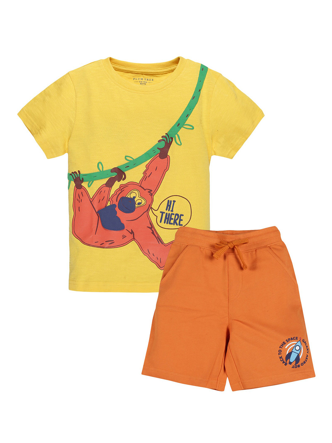 

PLUM TREE Boys Printed Pure Cotton T-shirt with Shorts, Yellow