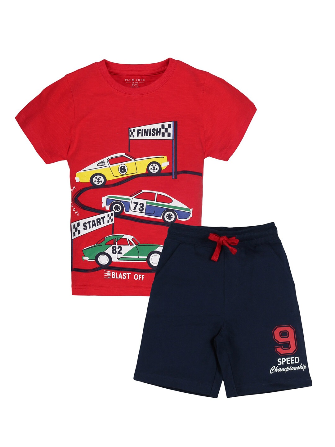 

PLUM TREE Boys Printed Pure Cotton T-shirt with Shorts, Red