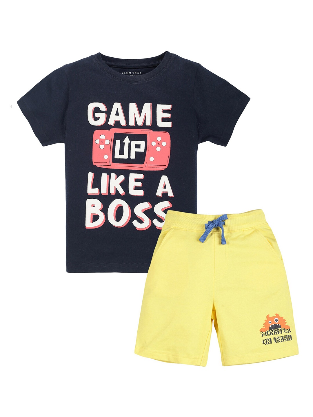 

PLUM TREE Boys Printed Pure Cotton T-shirt with Shorts, Navy blue