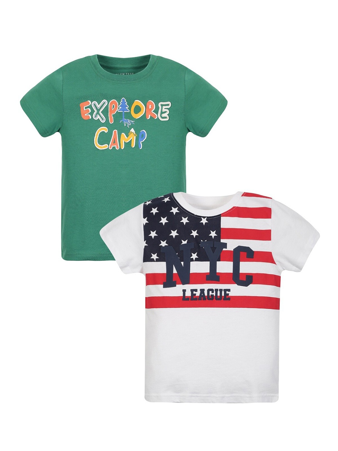 

PLUM TREE Boys Pack Of 2 Typography Printed Cotton T-shirt, Green