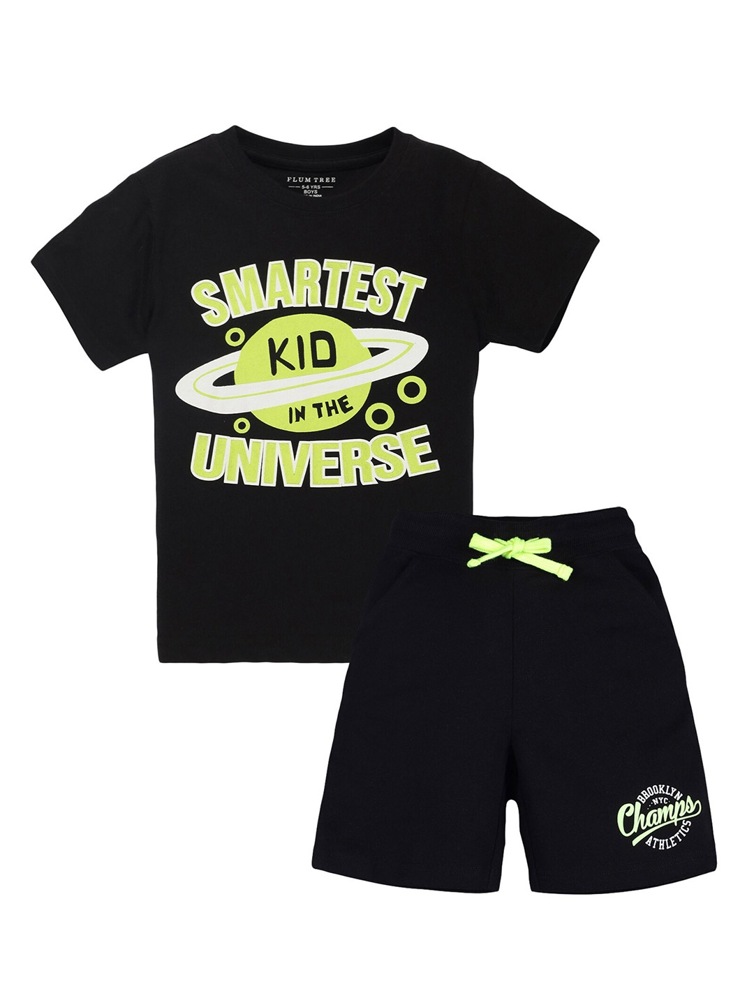 

PLUM TREE Boys Printed Pure Cotton T-shirt with Shorts, Black