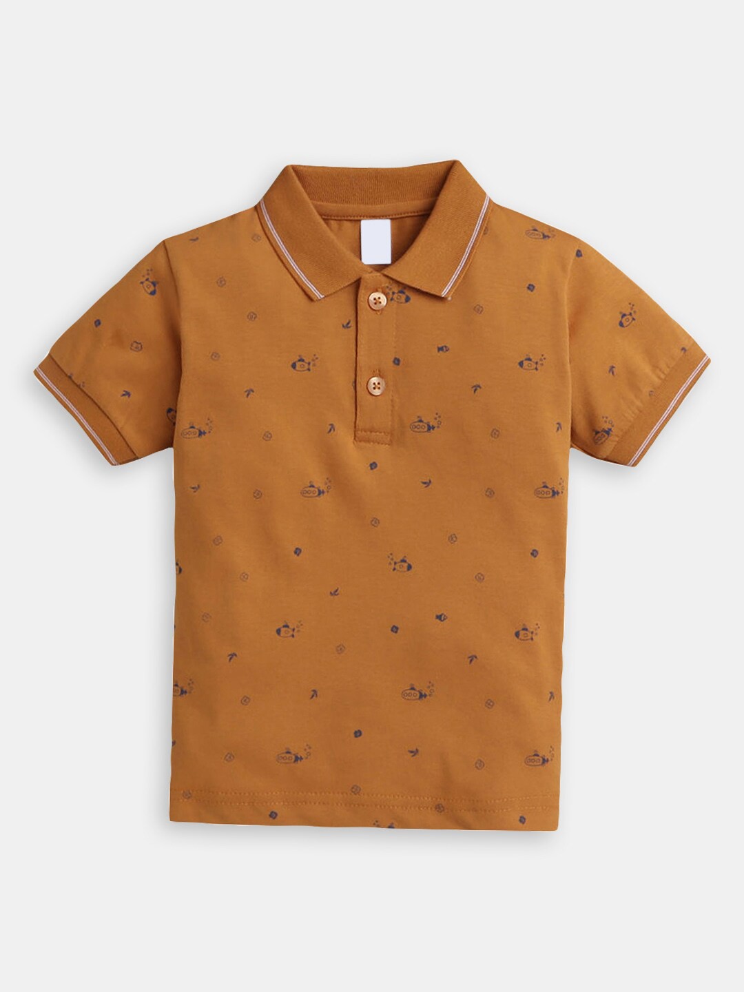 

Hopscotch Boys Conversational Printed Polo Collar Cotton T-shirt, Brown