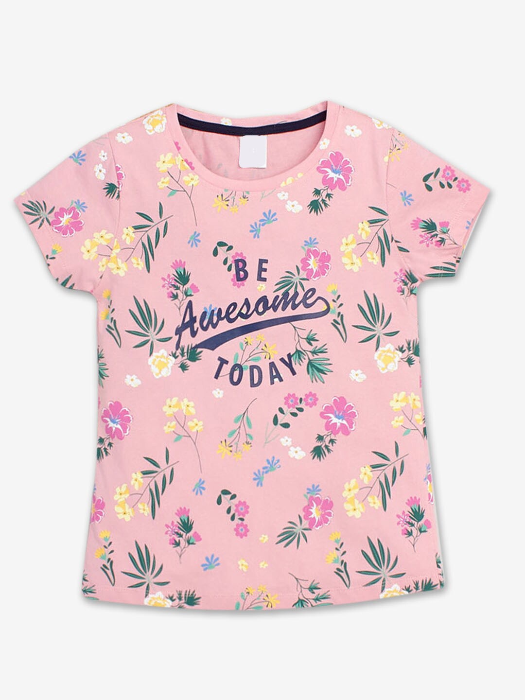 

Hopscotch Girls Floral Printed Cotton T-Shirt, Pink