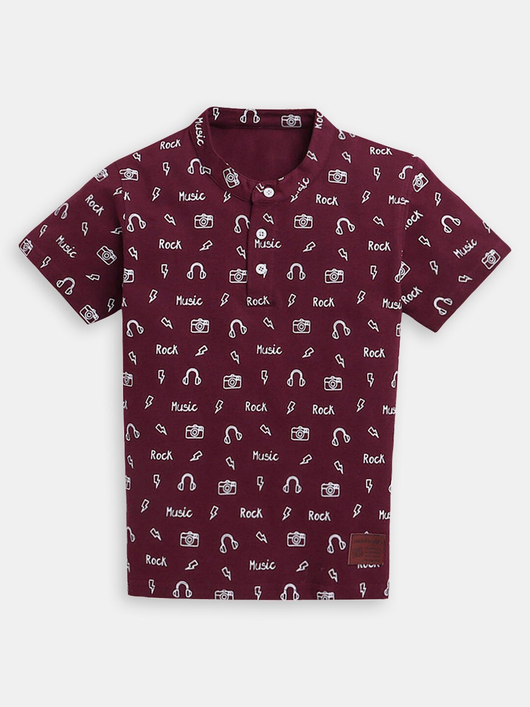

Hopscotch Boys Conversational Printed Henley Neck Cotton T-shirt, Red