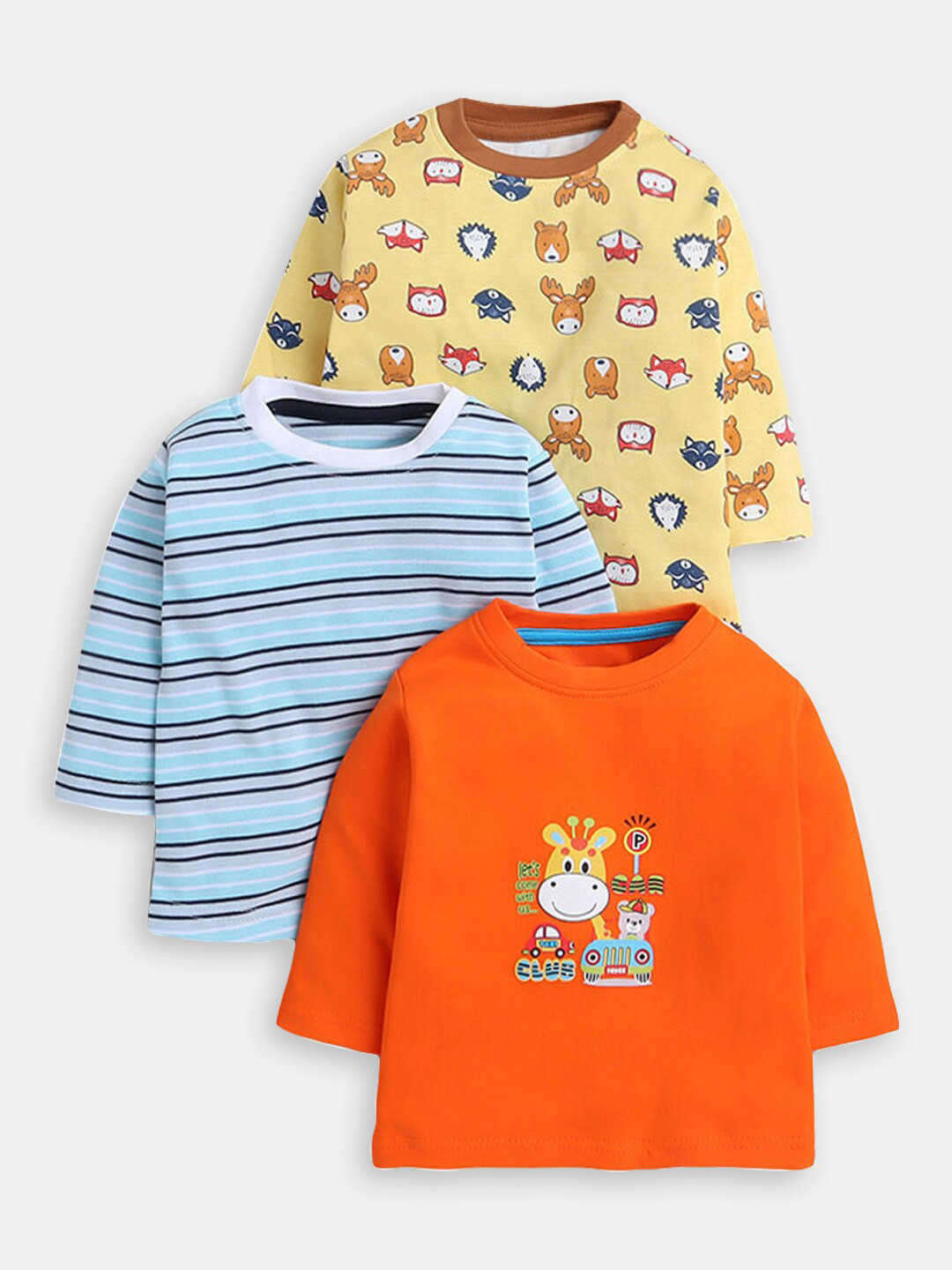 

Hopscotch Boys Pack Of 3 Graphic Conversational Printed Cotton T-shirts, Orange