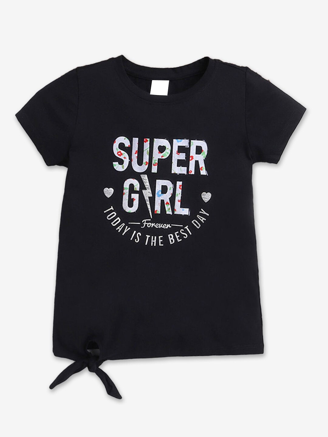 

Hopscotch Girls Typography Printed Cotton T-shirt, Black